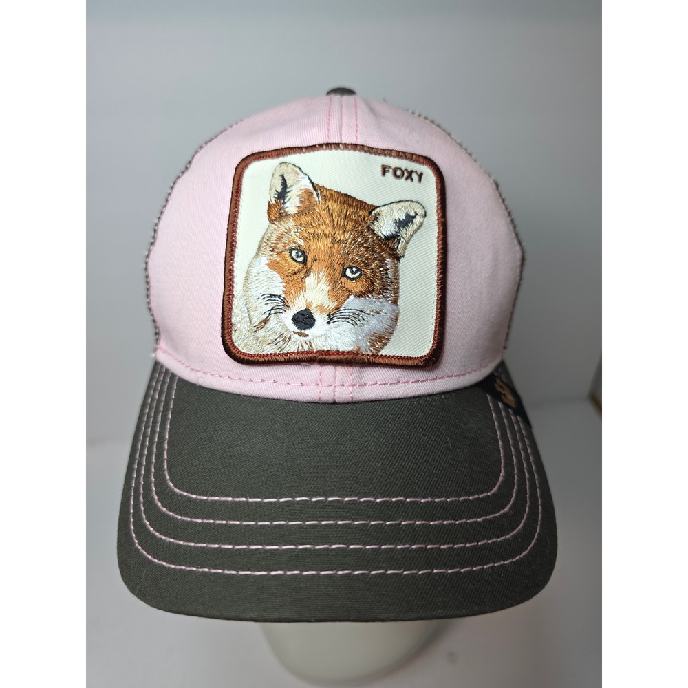 Goorin Bros Foxy Animal Farm TruckerHat PinkOlive Green Fox Patch Snapback Cap